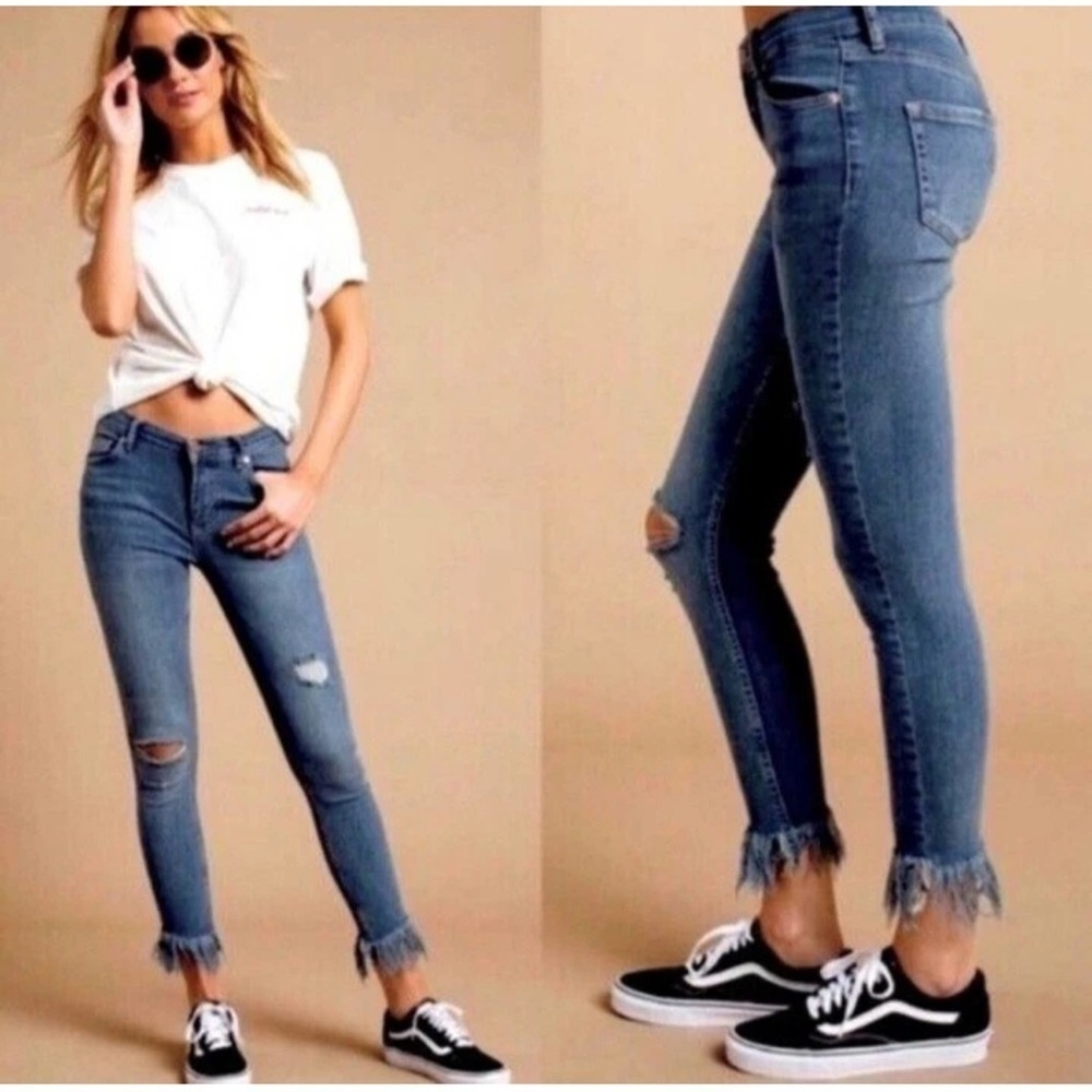 Free People We The Free Great Heights Fringe/Frayed Hem Skinny Jeans, Size 26